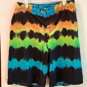 Cherokee Swim Trunks Shorts Size Large 12-14 Multicolored net lined drawstring